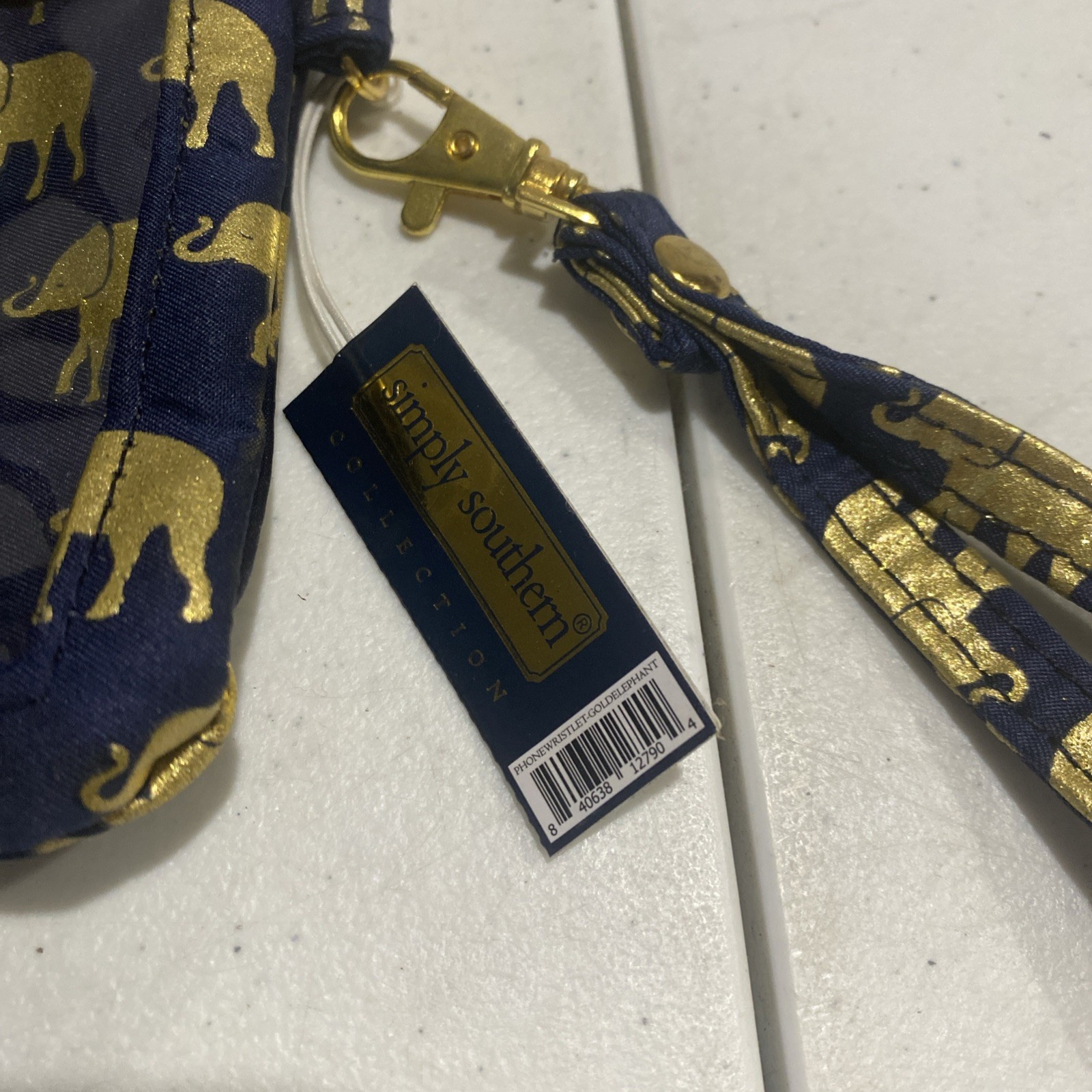 Simply Southern Blue Gold Elephants Cell Phone Wristlet Wallet 7×5 Inches
