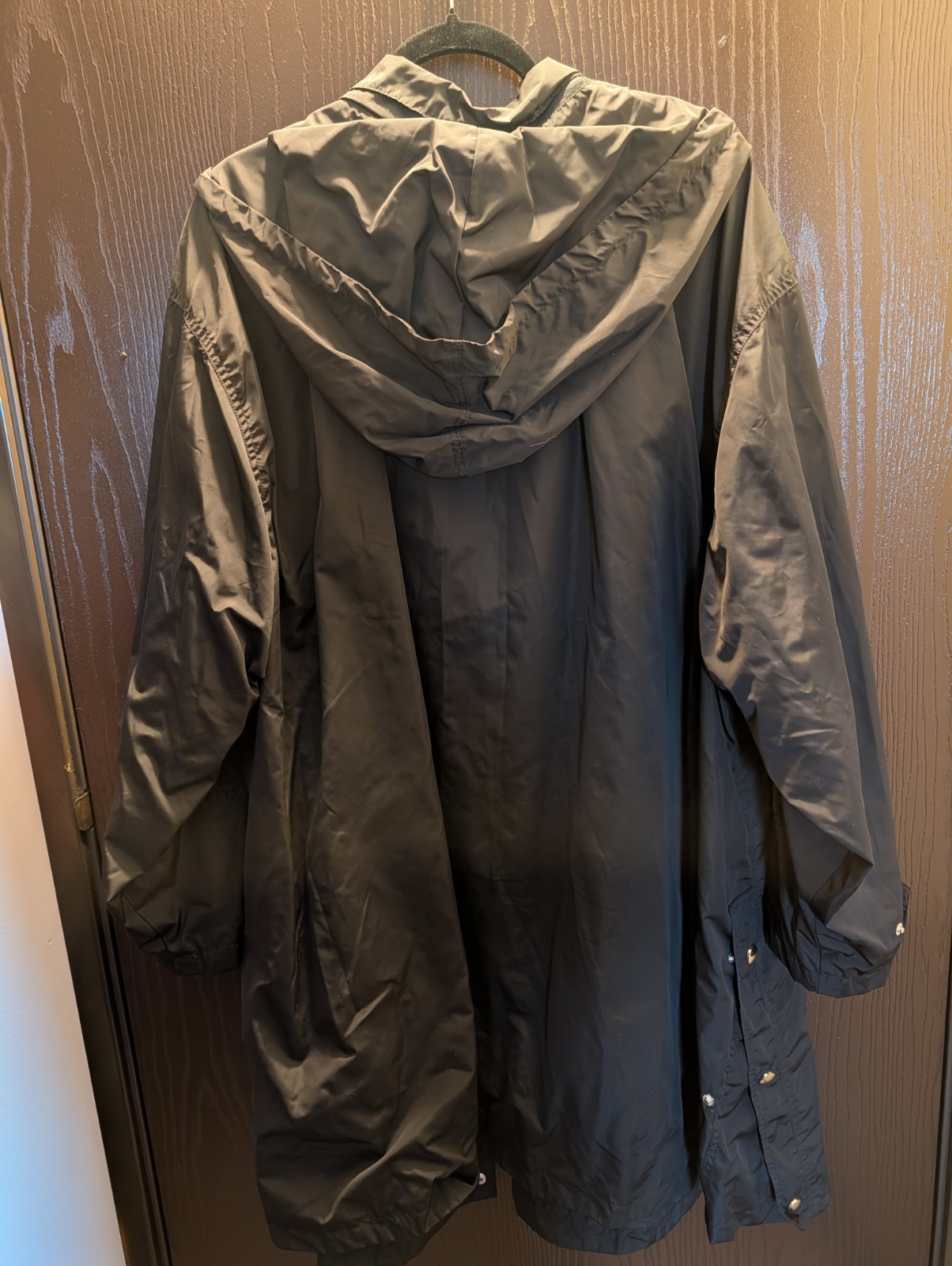 NWOT Ellos Size 32, Hooded Long Jacket, Blck, Hip Pockets, Full Zip & Snap 0324B