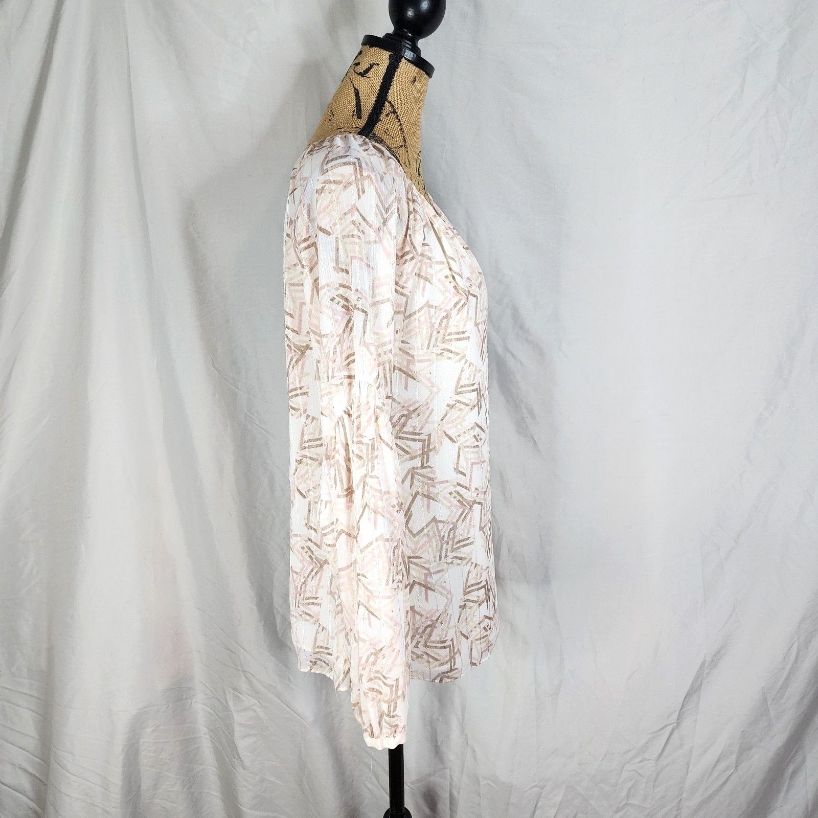 WHBM Size 4 Brookside Boho Pink Cream Print Blouse White House Black Market