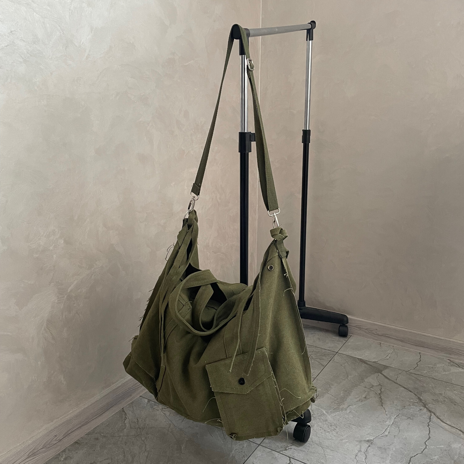 Large Canvas Messenger Bag – Handmade Oversized Shoulder Bag, Rugged Utility y2k