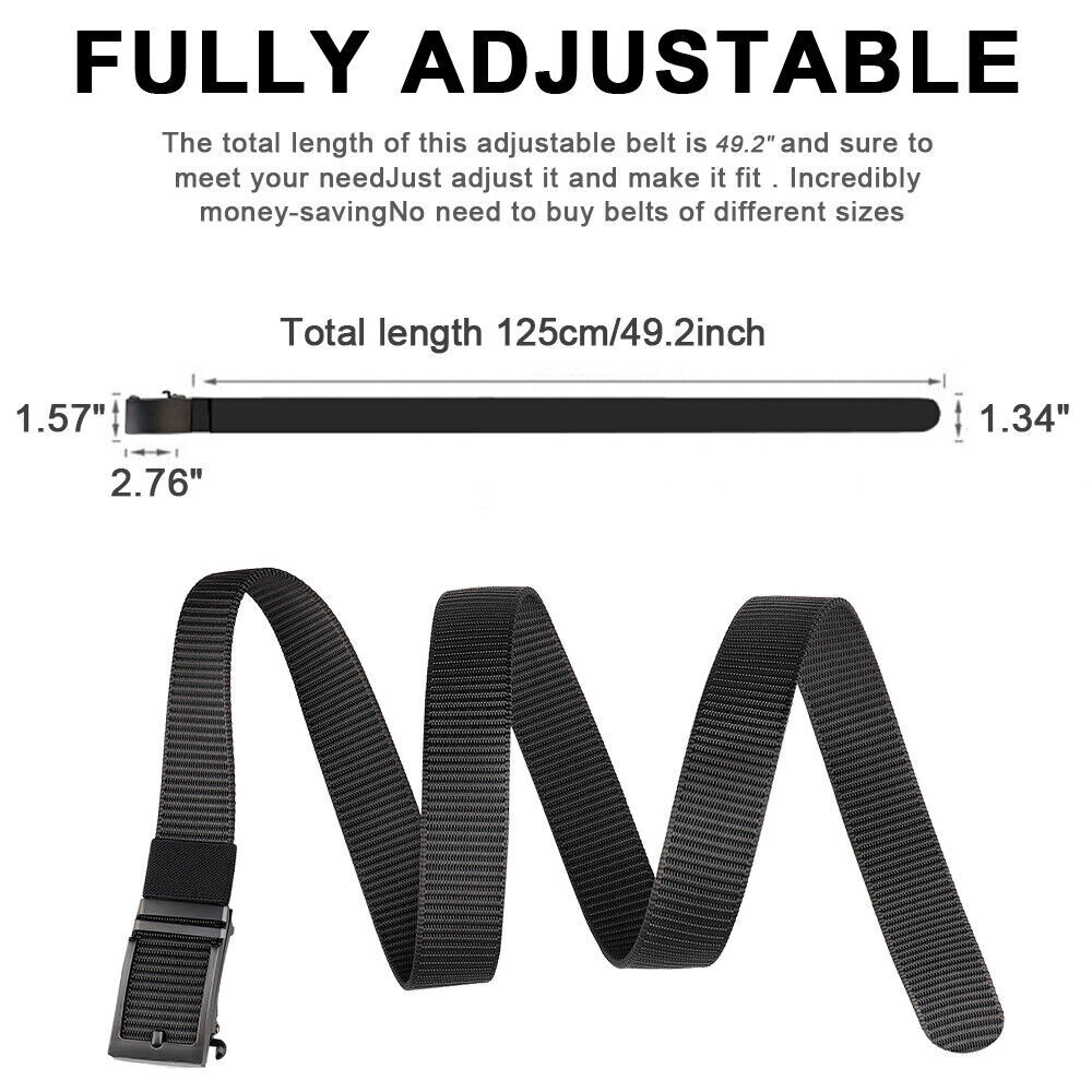 Mens Ratchet Belt Nylon Web Belts for with Automatic Slide Buckle Tactical Belt