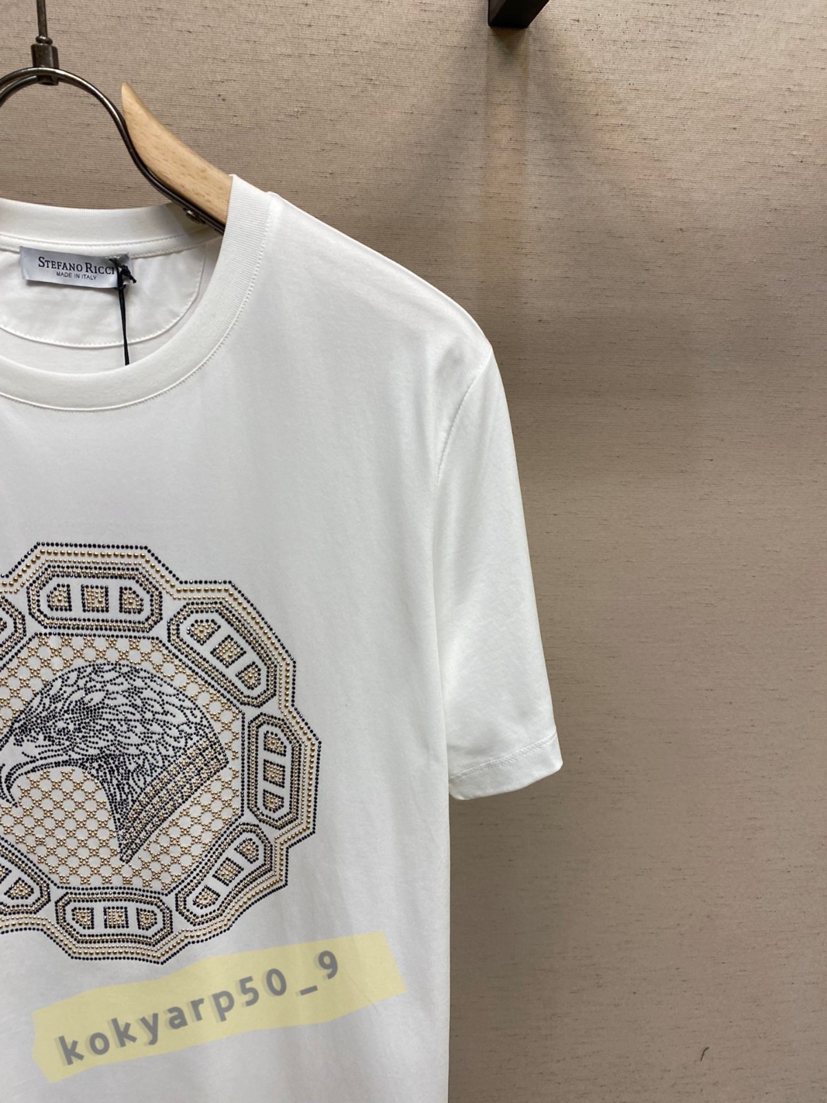 Stefano Ricci Studded Logo Men’s Stretch Round-Neck Short-Sleeve White T-Shirt