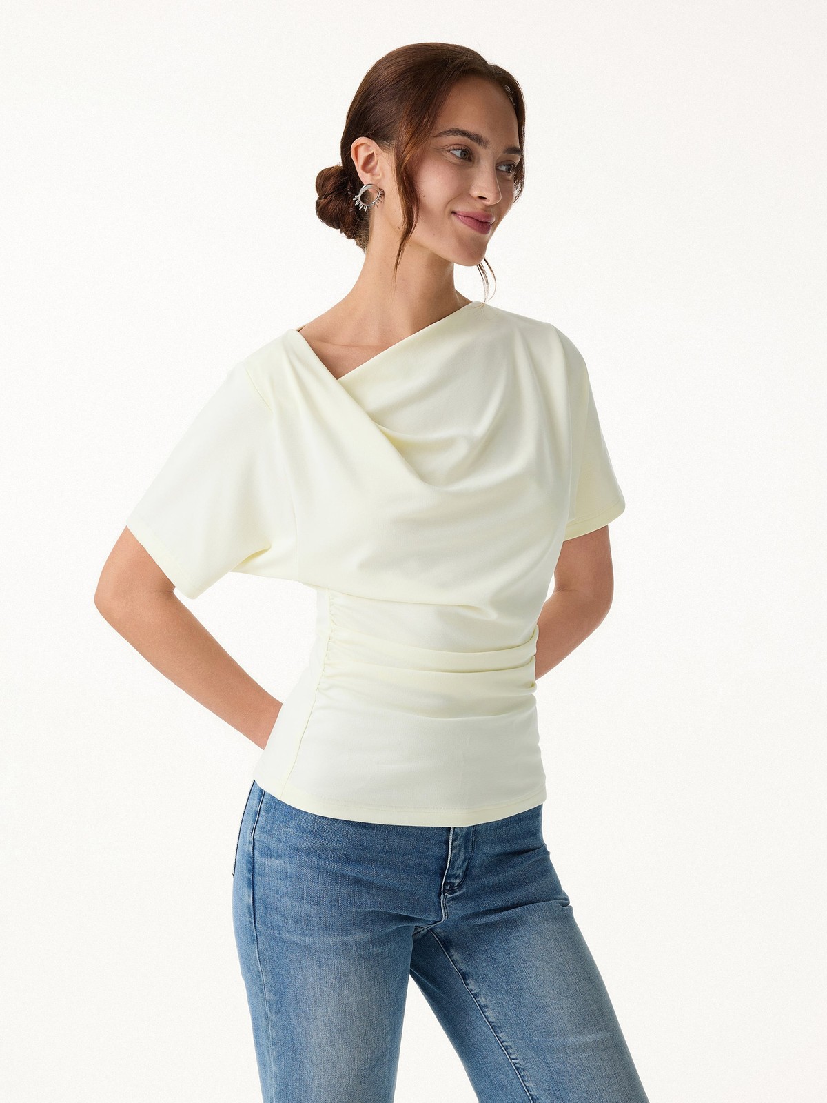 OGL Asymmetrical Cowl Neck Ruched Top