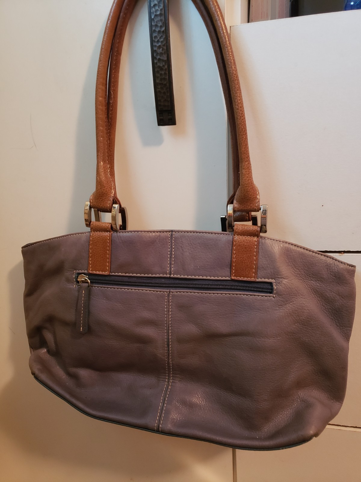 Genuine Leather Gray Shoulder Bag w Silver Accents, 2 Interior Slots, 1 Pocket