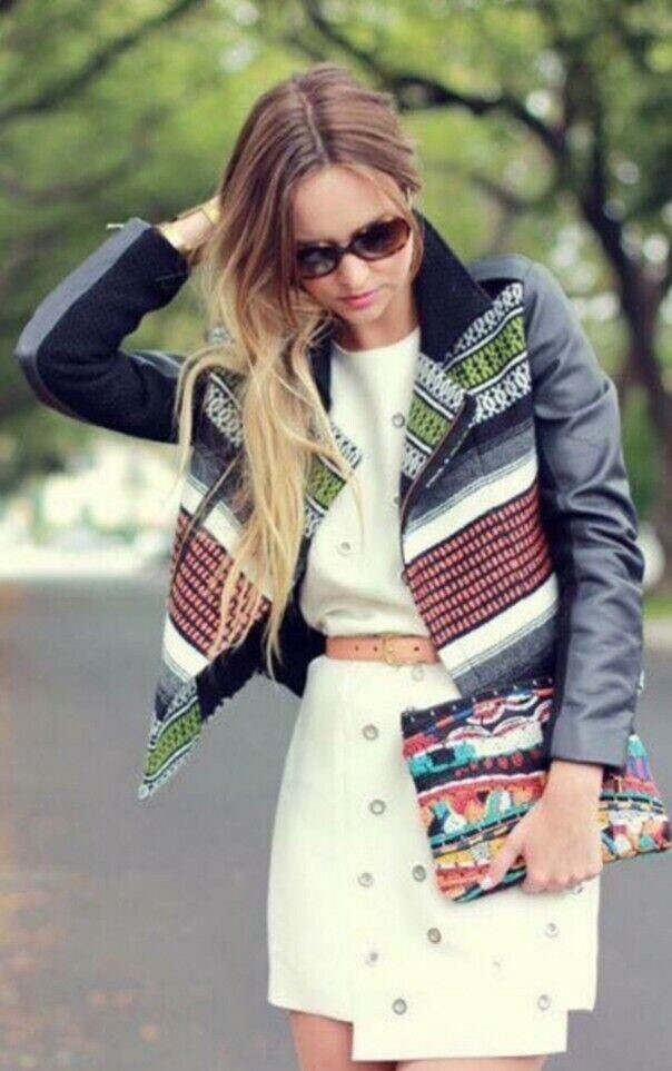 Maje Samy Leather & Jacquard Biker Jacket Size 1 (UK 8) NEVER WORN