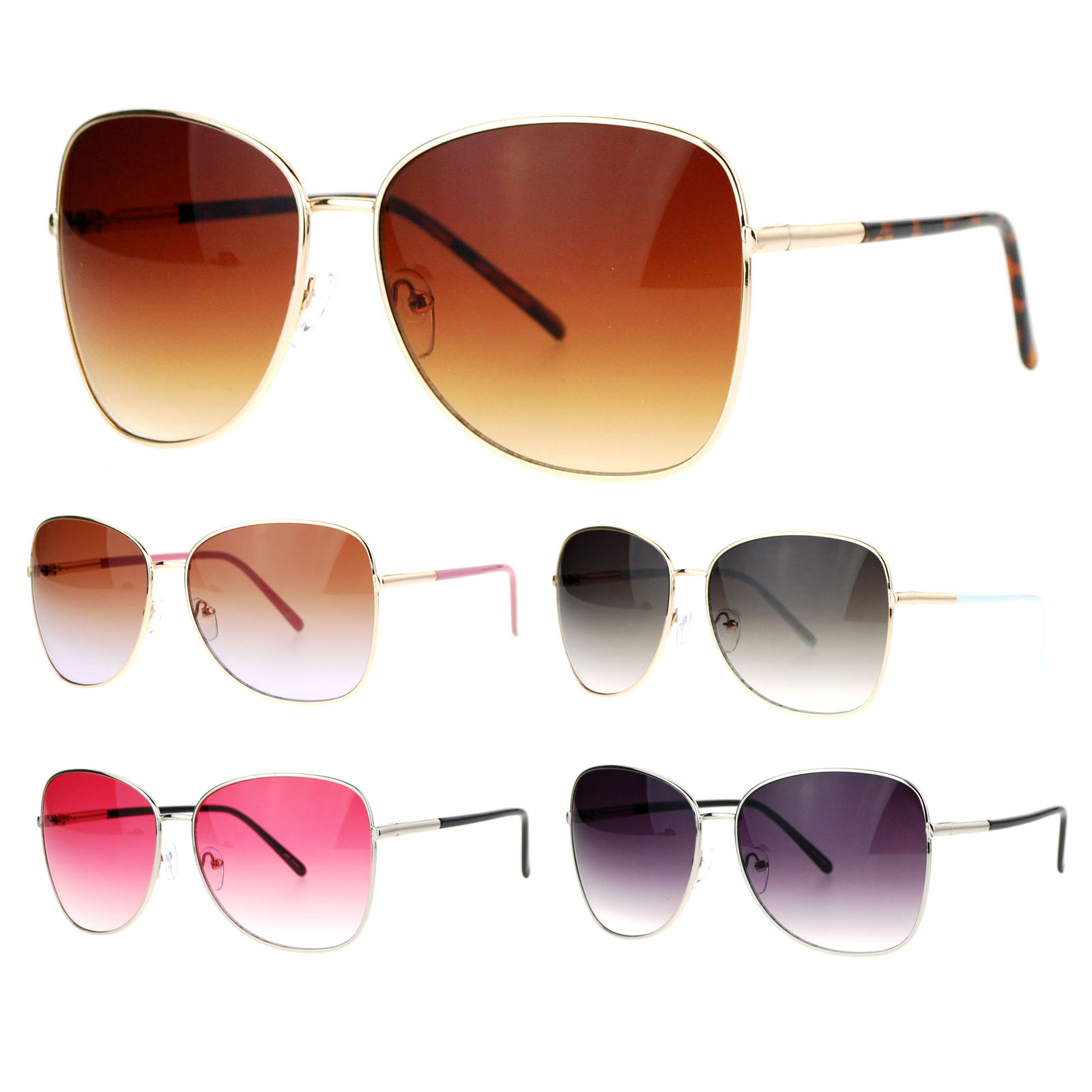 SA106 Womens Minimal Thin Metal Oversize Butterfly Sunglasses