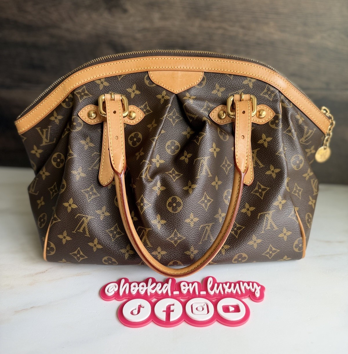 Authentic Louis Vuitton Tivoli GM Monogram Leather & Canvas Handbag Purse Tote
