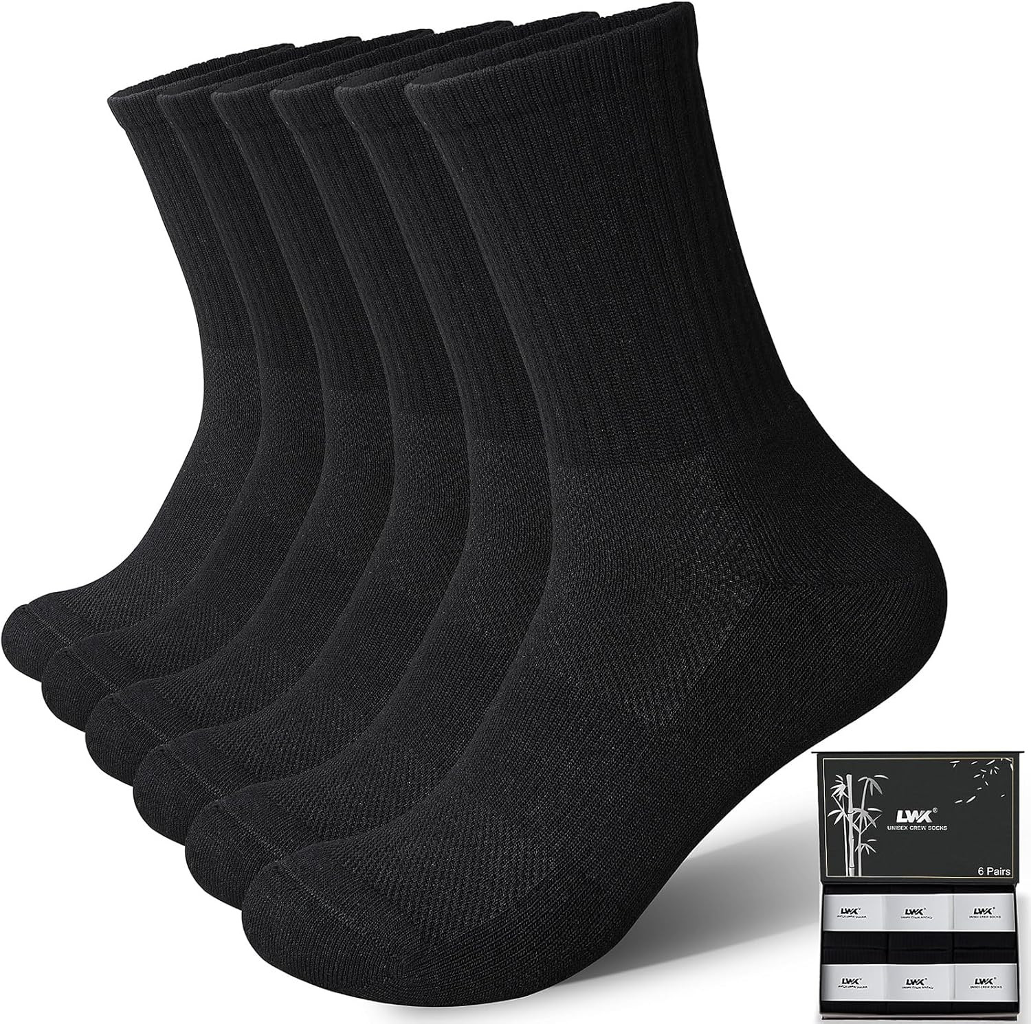 Men’S Bamboo Viscose Athletic Crew Socks, Thick Cushioned, Seamless Toe, Moistur