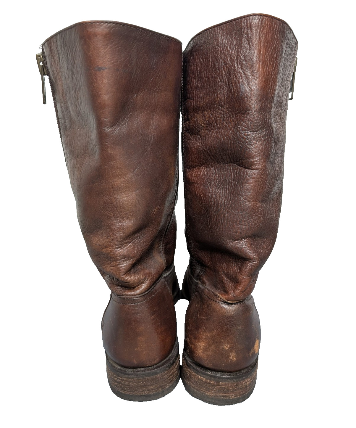 Frye Heath Boots Womens 9B Western Moto Square Toe Zipper Brown Distressed 90s
