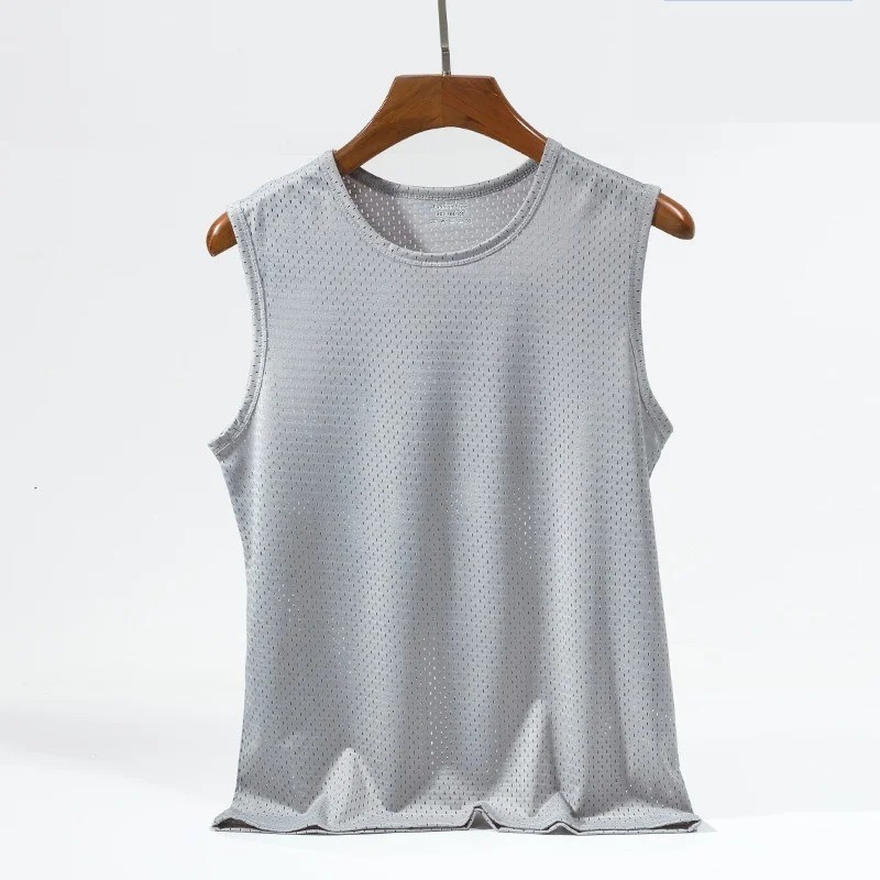 Men’s Ice Silk Mesh Tank Top Gym Stringer Fitness Vest Sleeveless Muscle Shirt