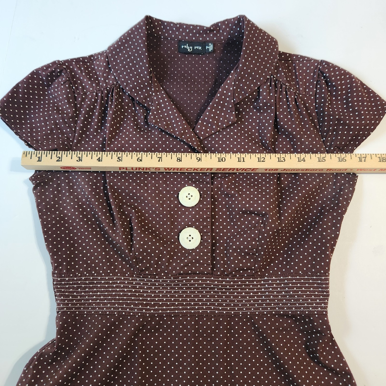 Vintage Ruby Rox Polka Dot Dress Women’s Size 7 Brown Retro Pin-Up Rockabilly