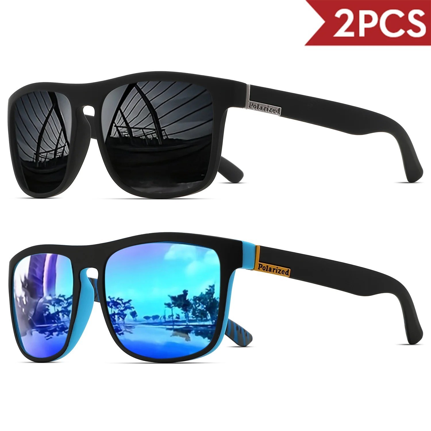 4PCS Wood Grain Spring Hinge Sunglasses Square UV400 Retro Unisex