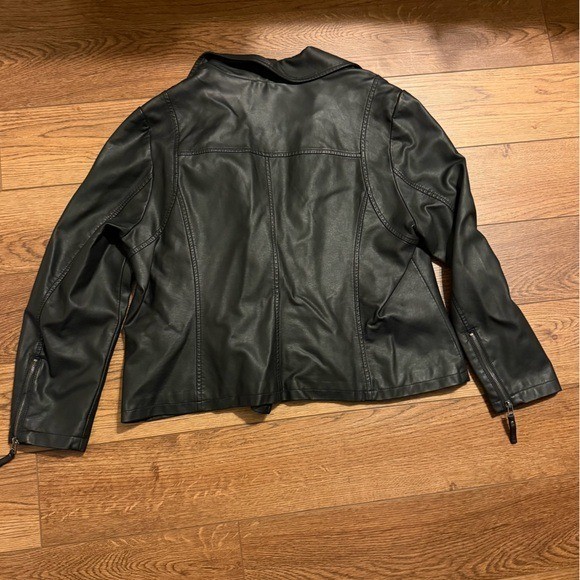 Max Studio Womens Black Faux Leather Moto Biker Jacket Size L 6W14L23