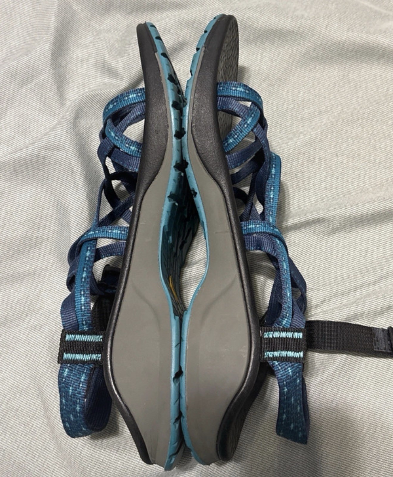 Chaco Women’s US 10 Blue/Black Strappy Sandals Adjustable Ankle Strap Nylon