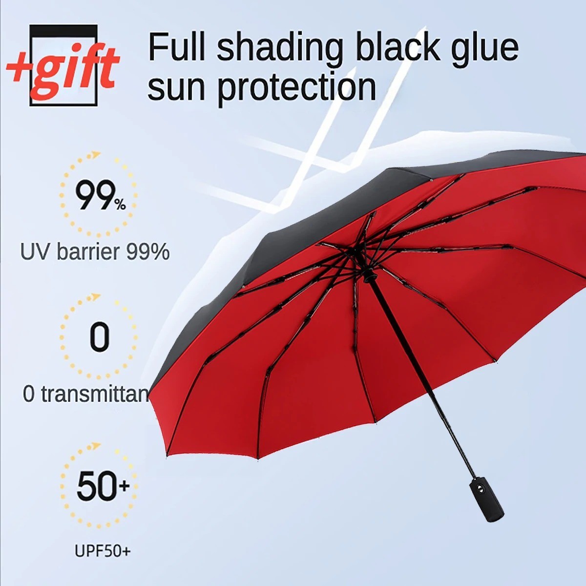 Strong Windproof Stick Compact Umbrella for Rain, One-Click Automatic Open and C