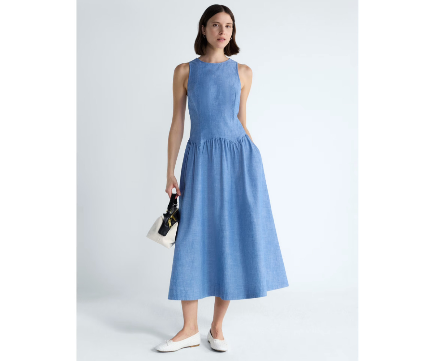 NWT Free Assembly Chambray Denim Dress Cottagecore USA Soft Garden Chic