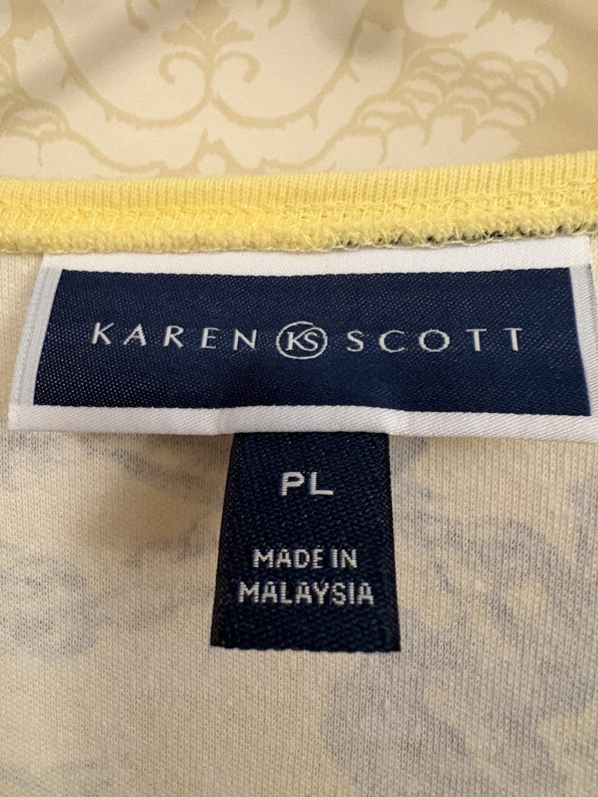 Karen Scott Petites PL Yellow Navy Mint Roses Floral Knit 3/4 Sleeve Tops 2 pcs