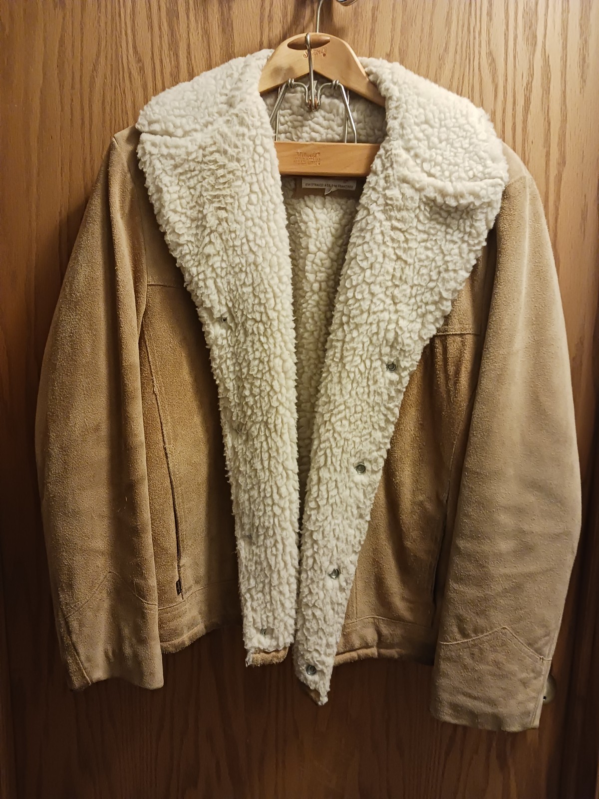 Vintage Levis Suede Cowhide Leather Western Sherpa Jacket Brown Tab Mens L Rare!