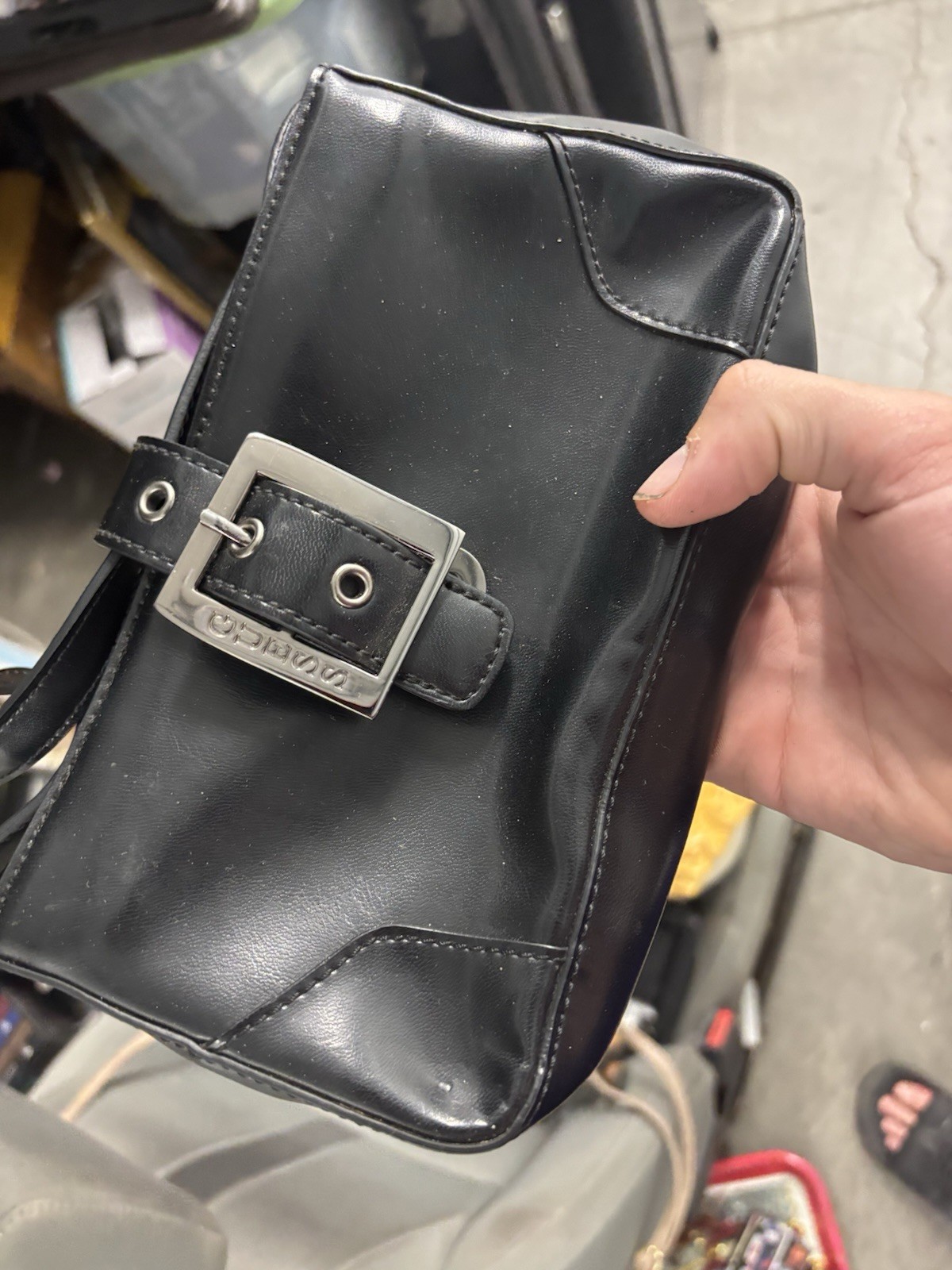 GUESS Black Small Shoulder Bag Silver Hardware Buckle Closure, Detachable Strap