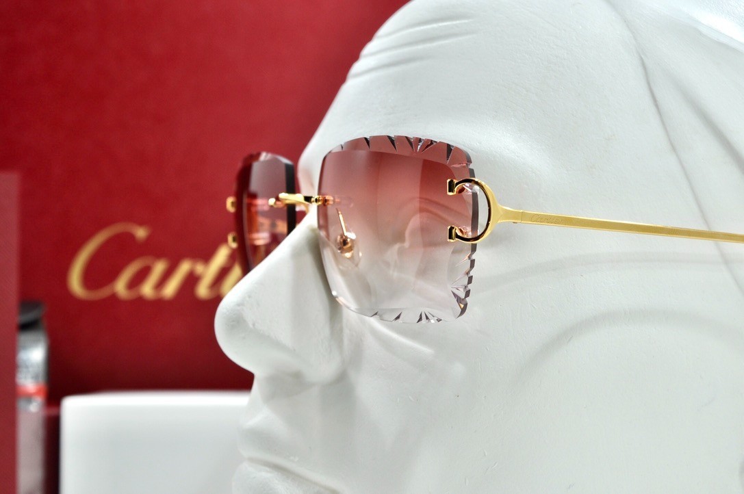 Cartier rimless sunglasses piccadilly glasses Diamond Cut decor BIG C gold Frame