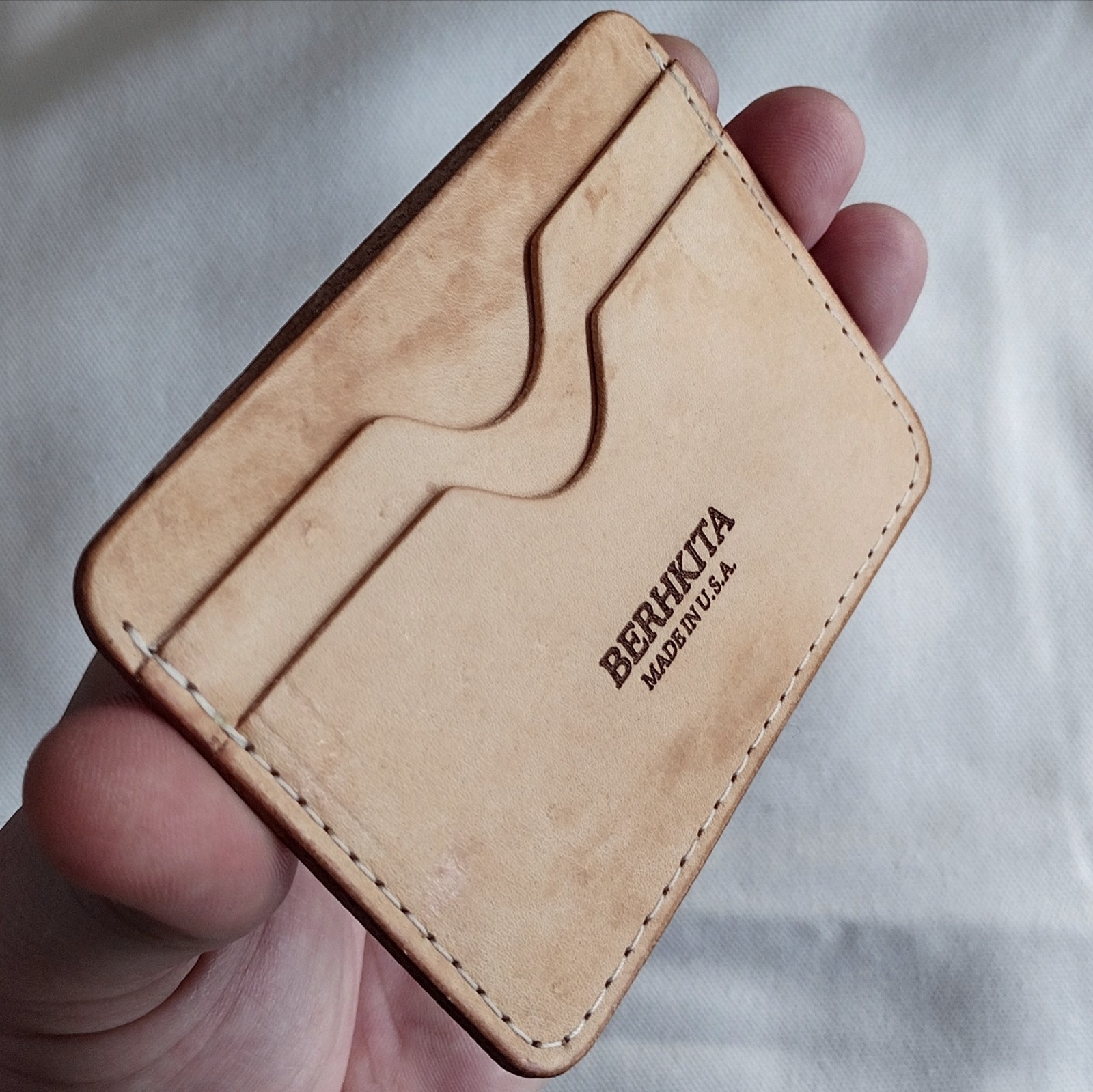 handmade natural veg tan real leather card holder 3 pocket infused with wax