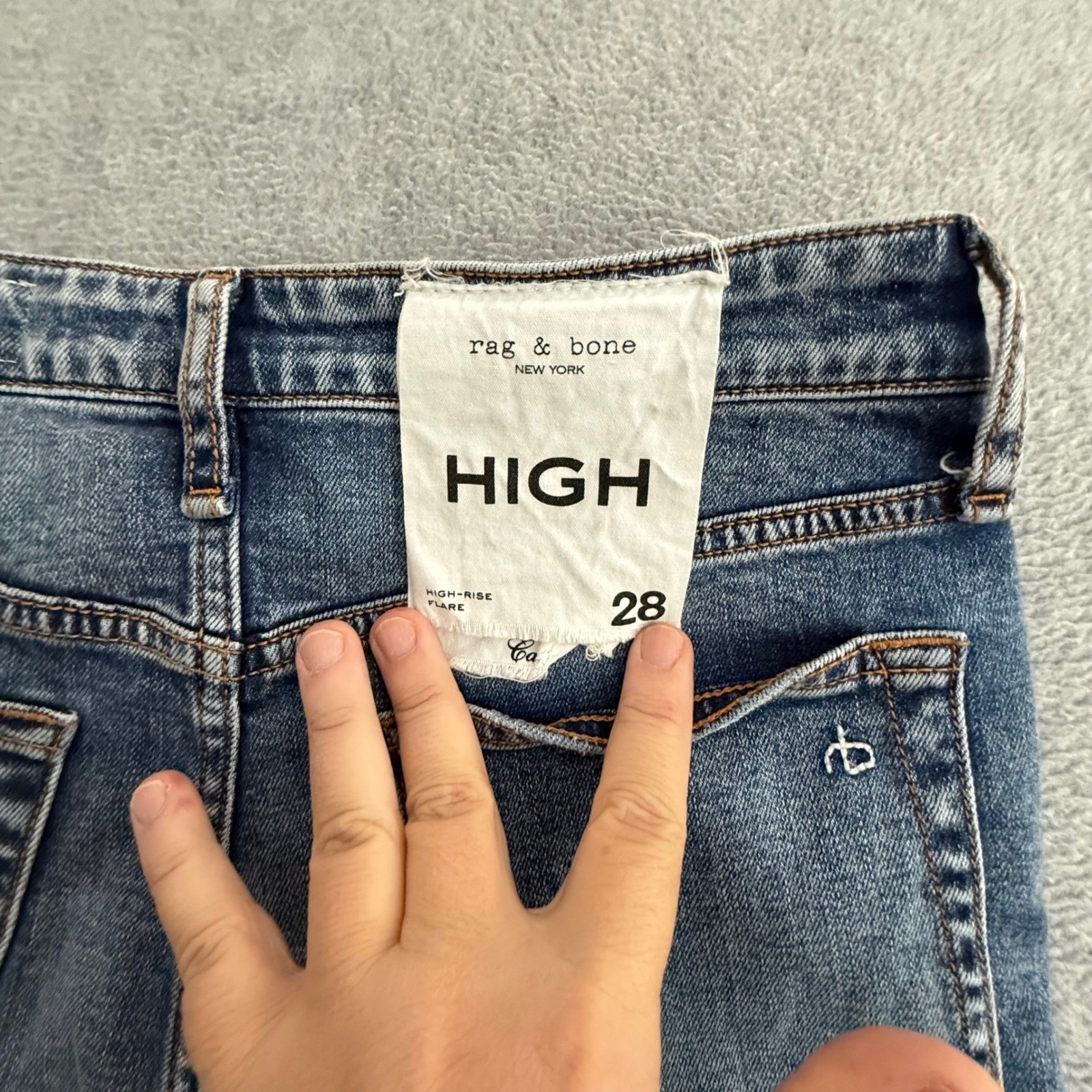 Rag & Bone Casey High Rise Flare Jeans Norwalk Blue Stretch Denim Womens 28×34