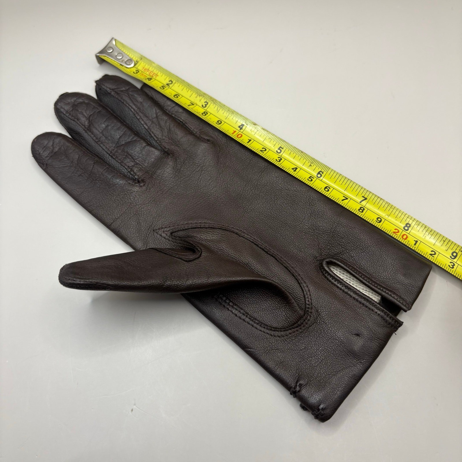 VTG Leather Gloves Sz 7 Brown Knit Fabric Lined Unbranded Braided Embellished