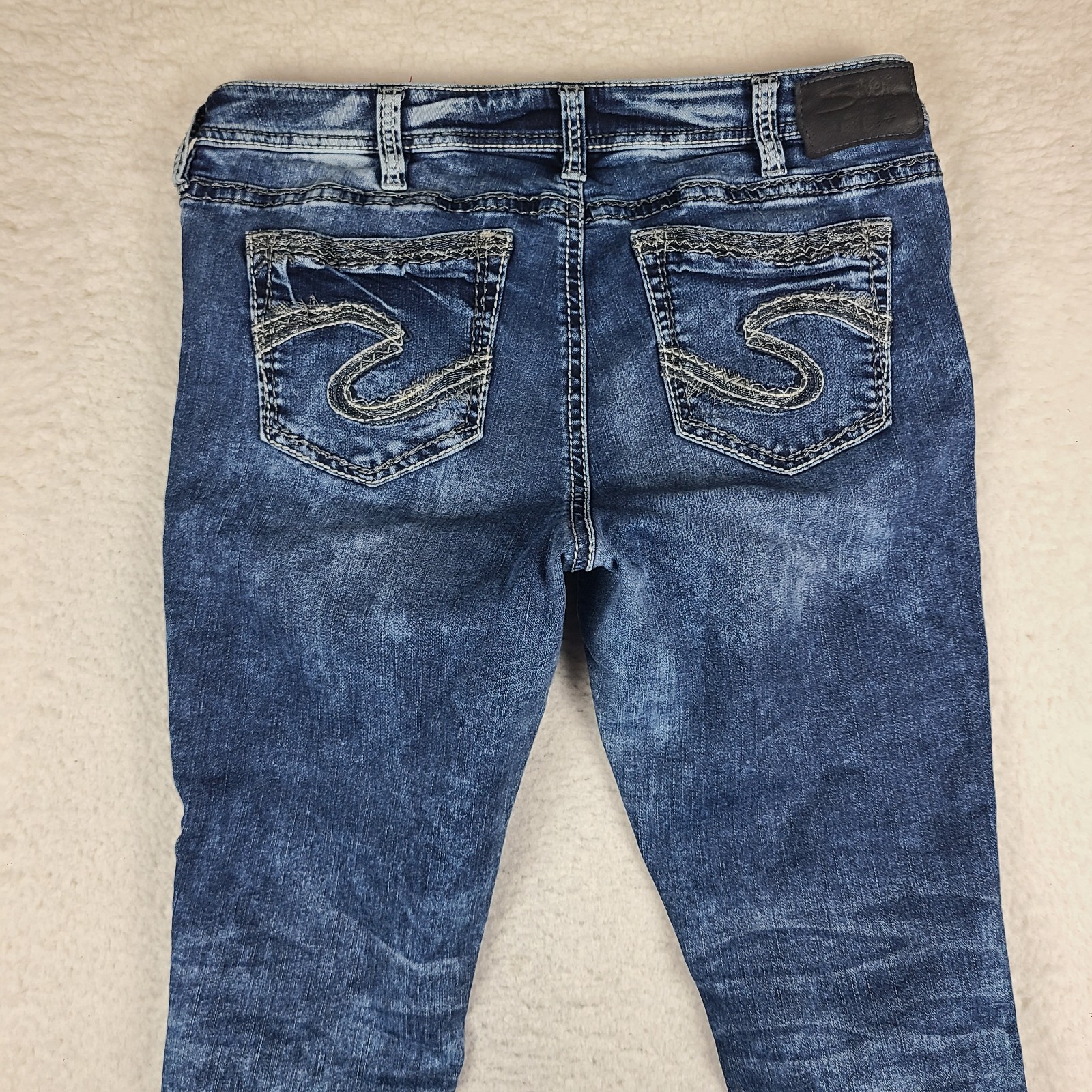 Silver Jeans Womens 16×30 Blue Denimotion Suki Skinny Distress Dark Wash Denim