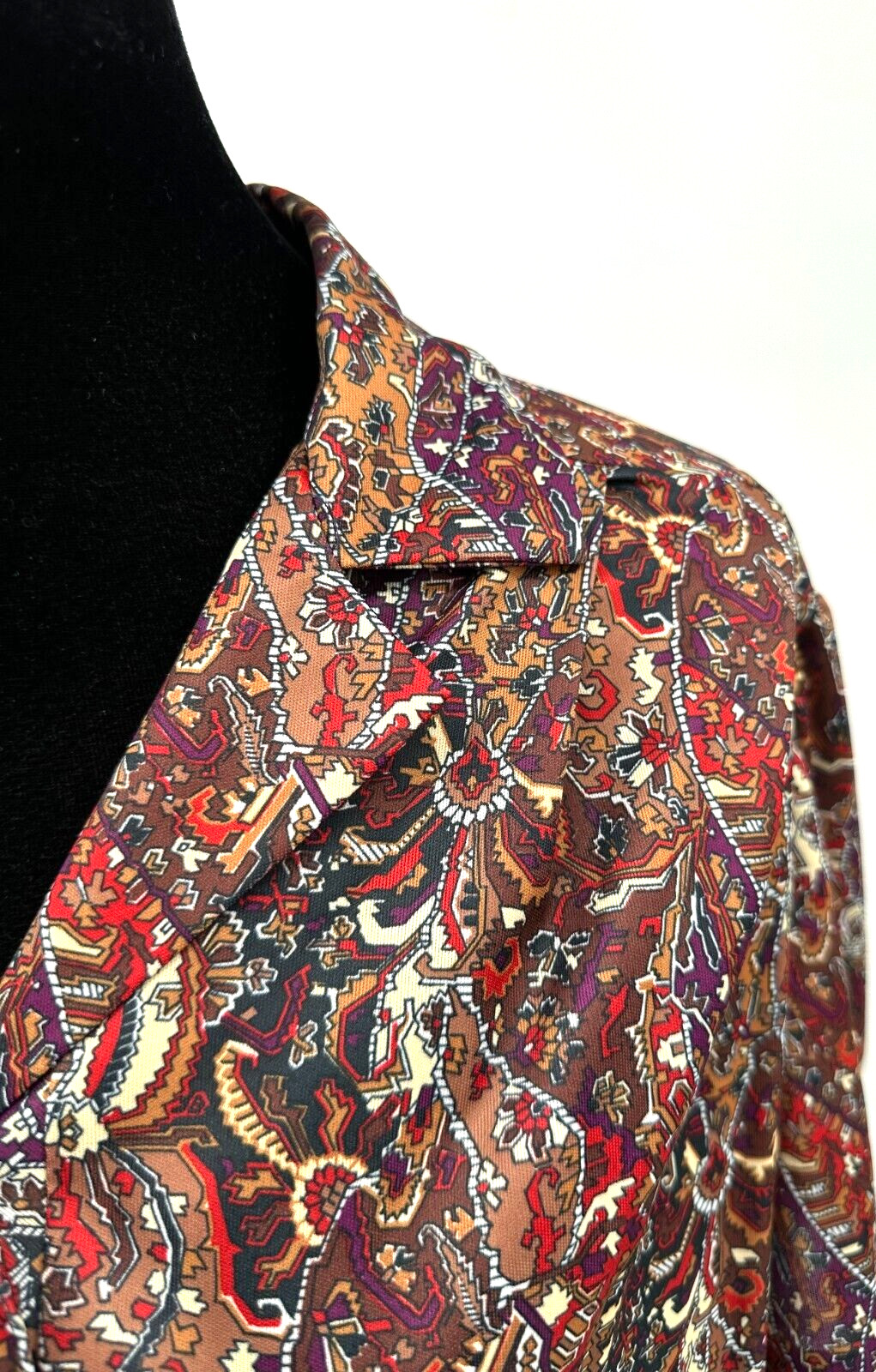 Top Notch Womens Short Sleeve Collared Blouse Size 38/18W Brown Autumnal Floral