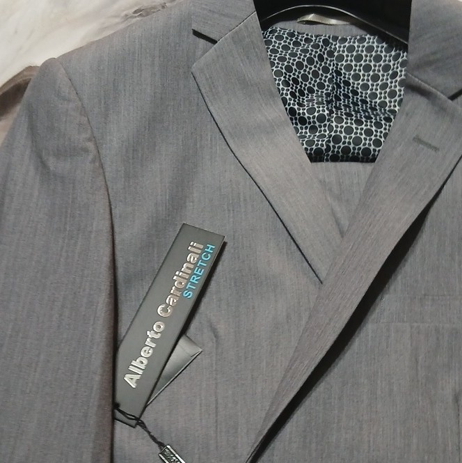 Alberto Cardinali Stretch Gray Suit Jacket Notch Lapel 40S Chest 42 HB18211
