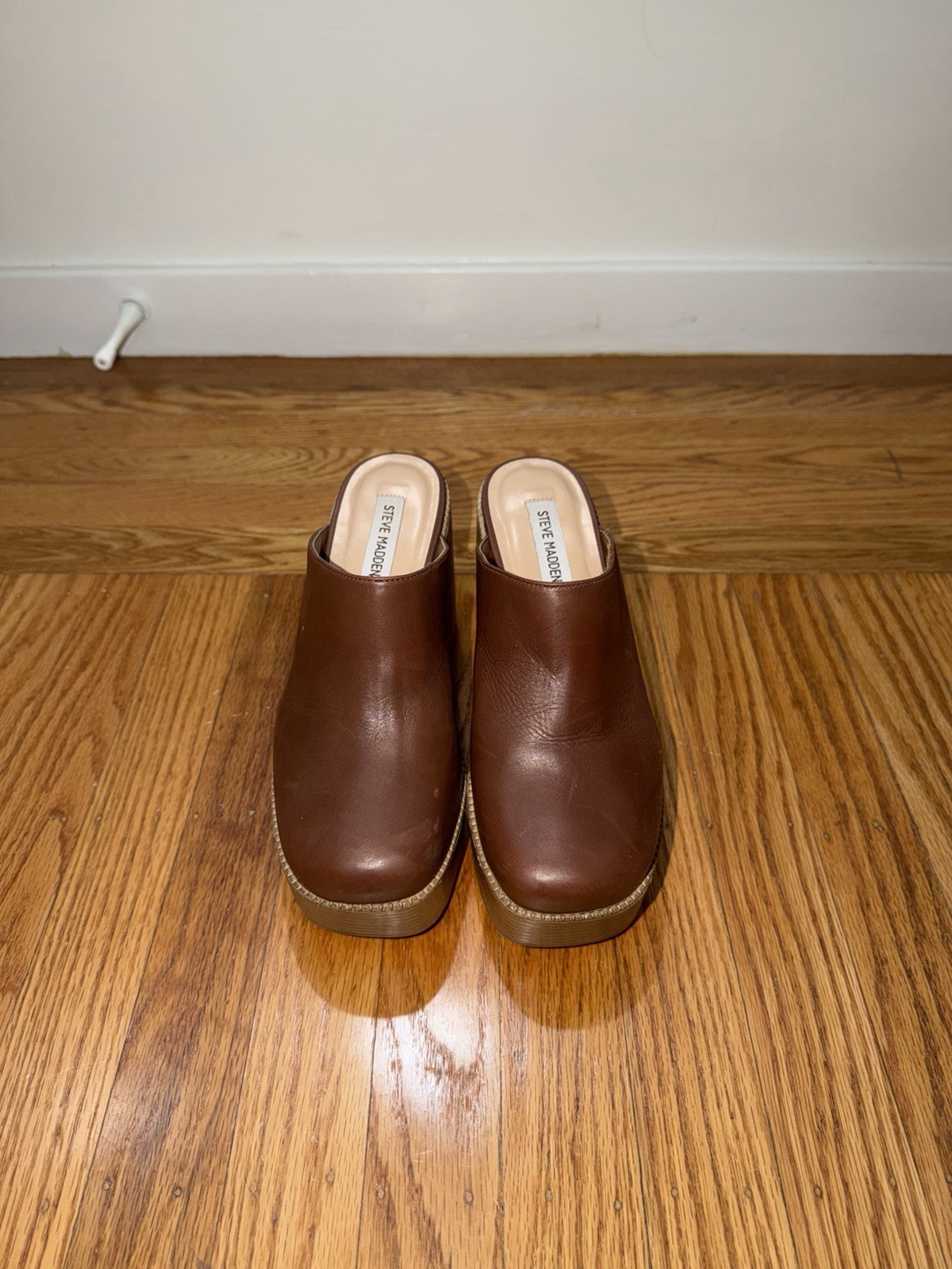 Steve Madden Women’s Brown Platform Mule Clog Block Heel Faux Leather US 8