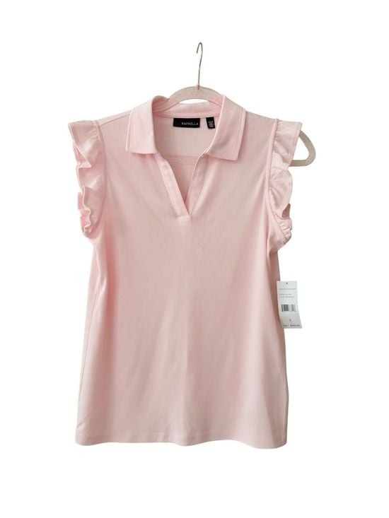 NWT Rafaella Pink Ruffle Sleeve Polo Tank Size S