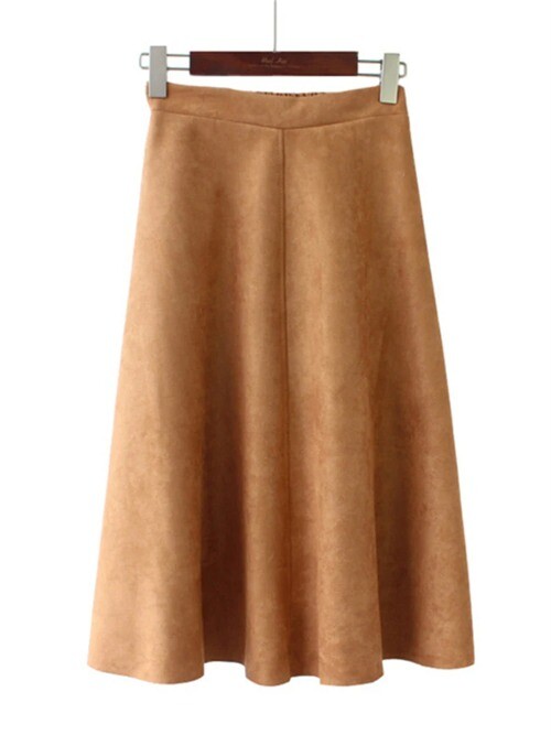 Brand New, Women’s, Suede Midi Skirt, High Waist, Elegant A-Line Skirt, Umbrella