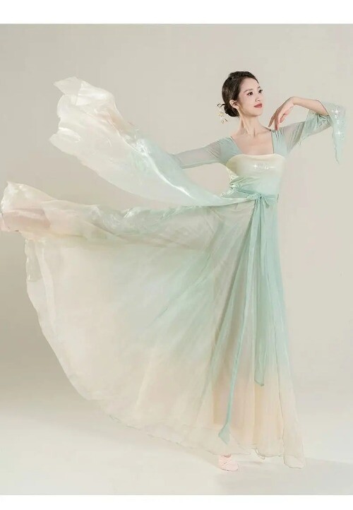 Classical Dance Costume for Women Han Tang Dynasty Showcasing Elegant Mesh Dress