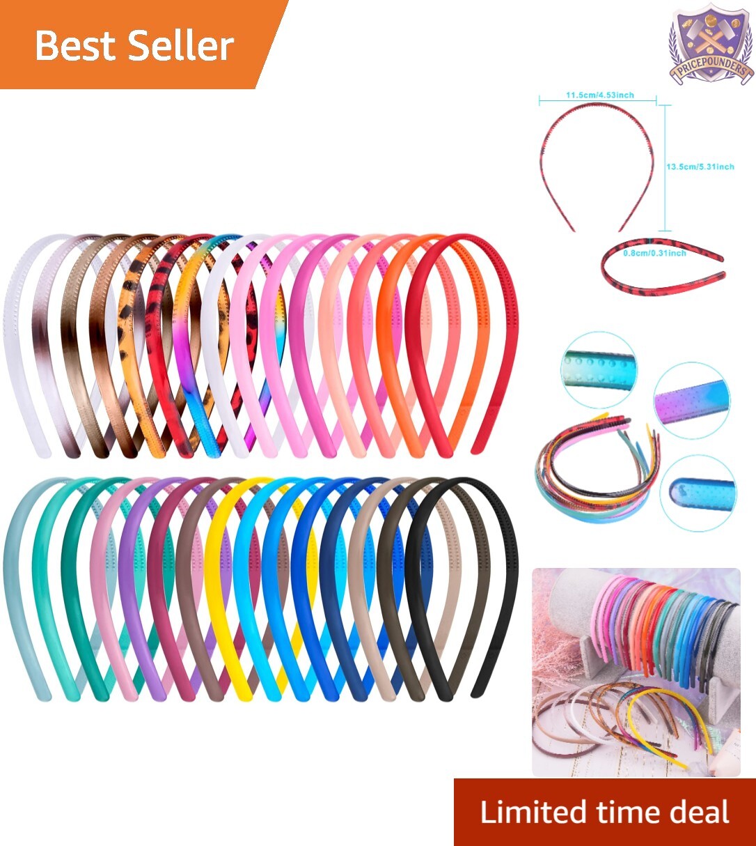 30 Pieces Plastic Headbands Thin 0.8cm Colorful with Teeth for Women Girls