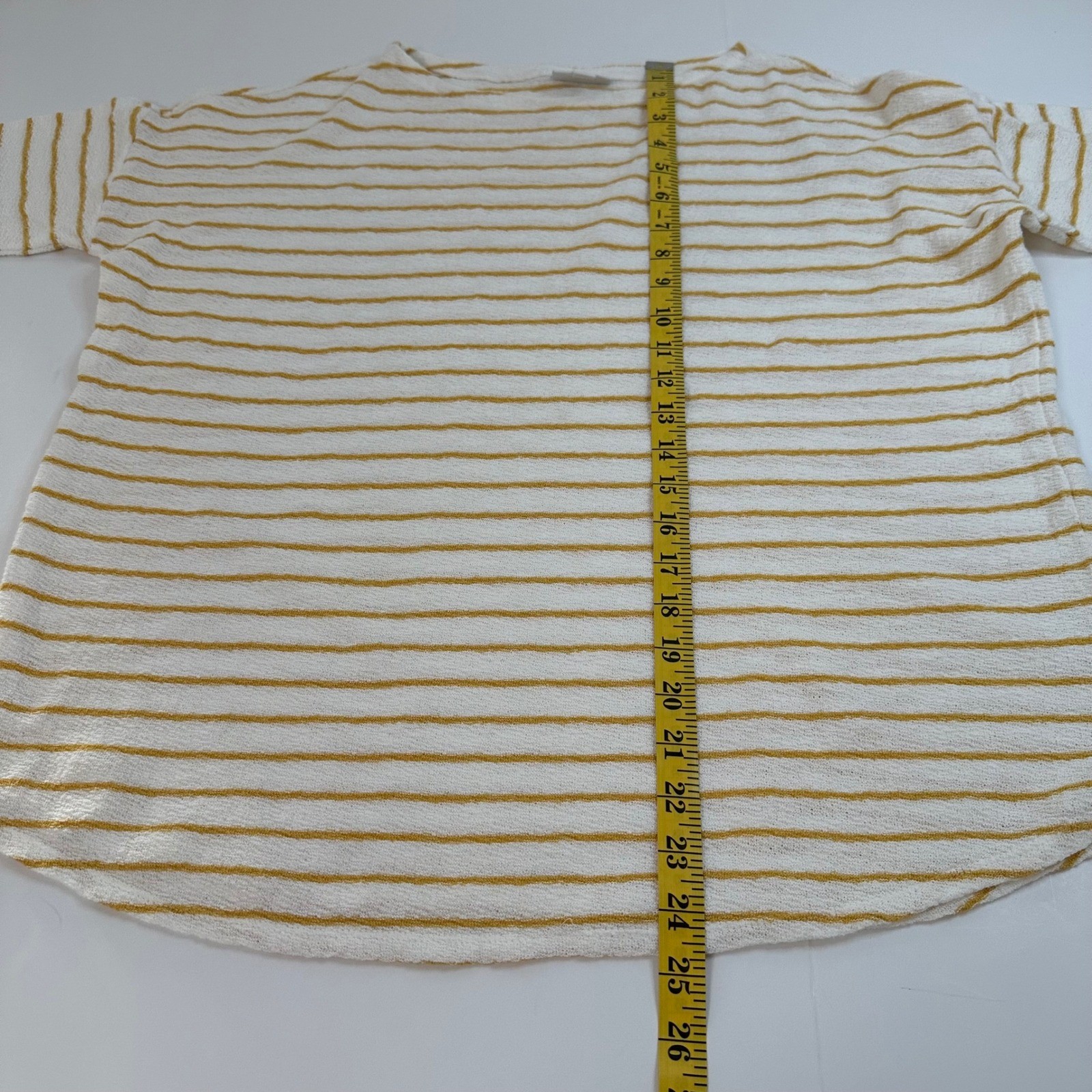 J. Jill Striped Top Womens Small White Yellow 3/4 Sleeve Cotton Knit Boat Neck