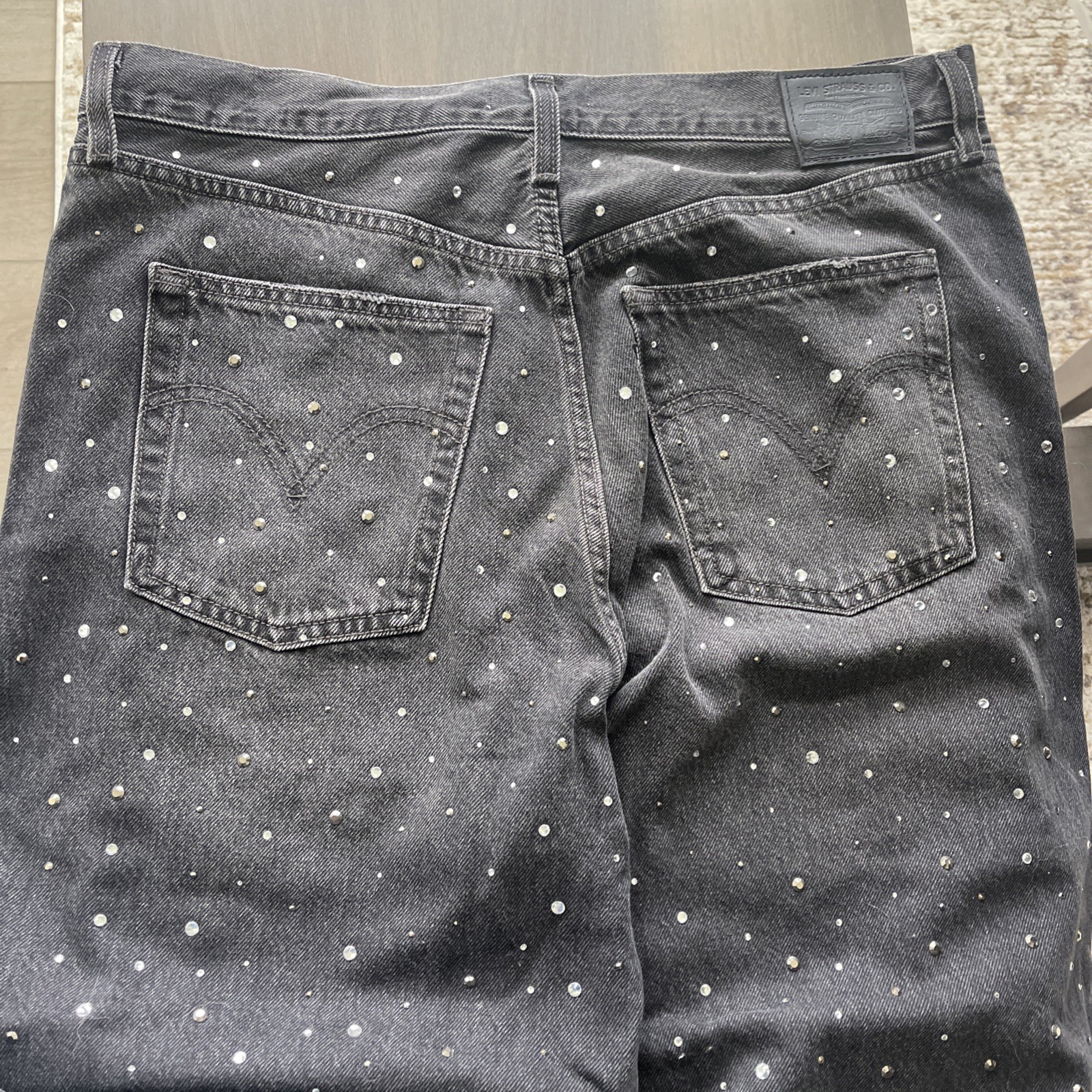 Levi’s Premium Ribcage Wide-leg Dazzle Me Smoke Black Denim Sparkle W33 L32 $180