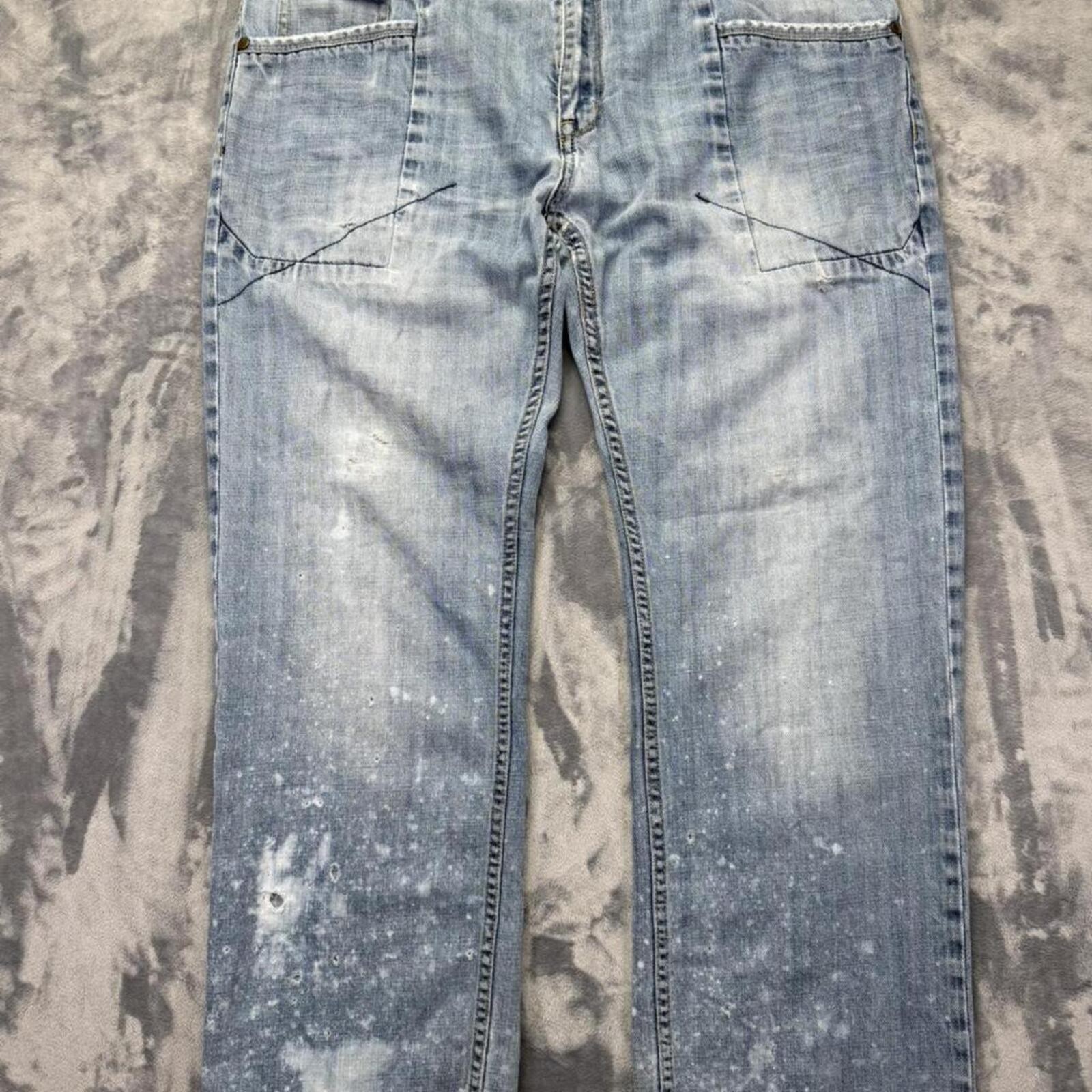 Vintage Ecko Unltd Distressed Light Wash Denim Jeans Paint Splatter W42