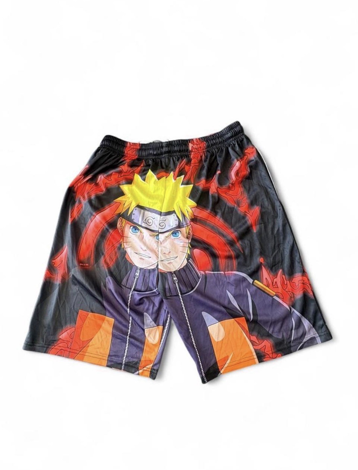 Naruto Uzumaki Anime Men’s L Mesh Graphic Print Drawstring Athletic Shorts