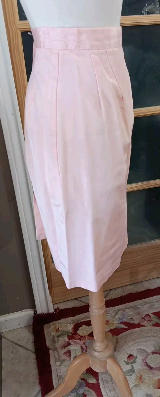Vintage 80s Skirt Set Pretty In Pink Peplum Belt Bow Puff Sleeve Pantagis Sz 12P