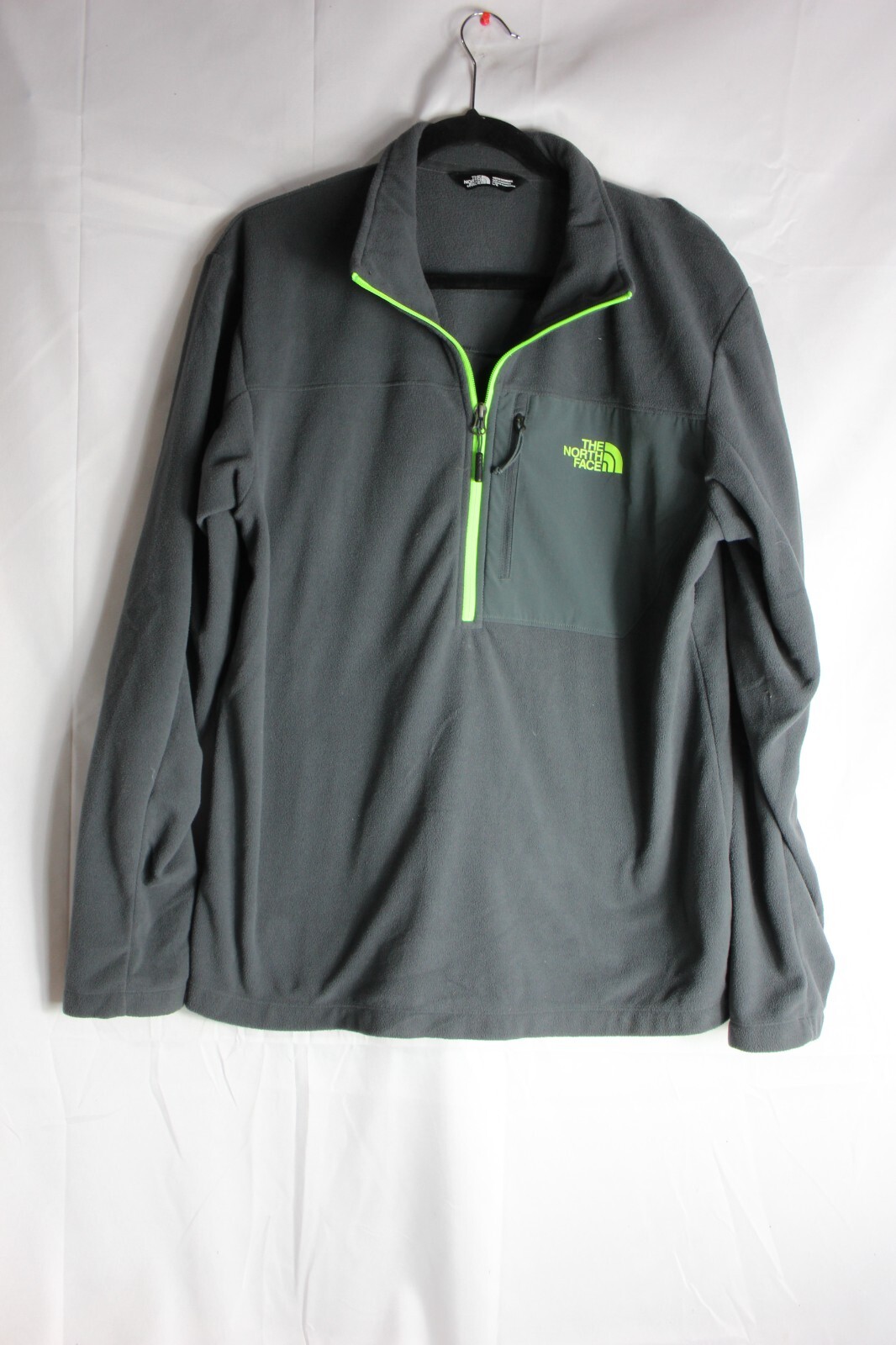 North Face Sweater Mens Large Gray Green Trim Pullover 1/4 Zip Outdoor Logo