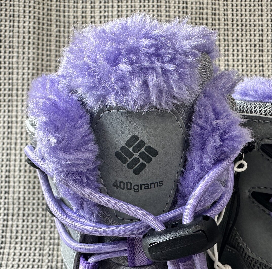 Columbia Bugaboot Girls 2 Gray Purple Snow Boots Faux Fur Waterproof Omni-Heat