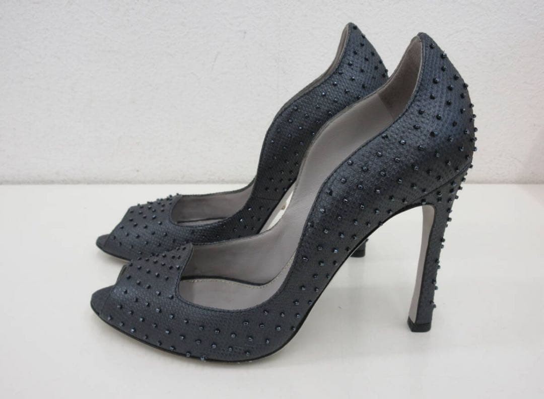 Sergio Rossi Open Toe High Heel Black Gray Women’s Size EU35/US5