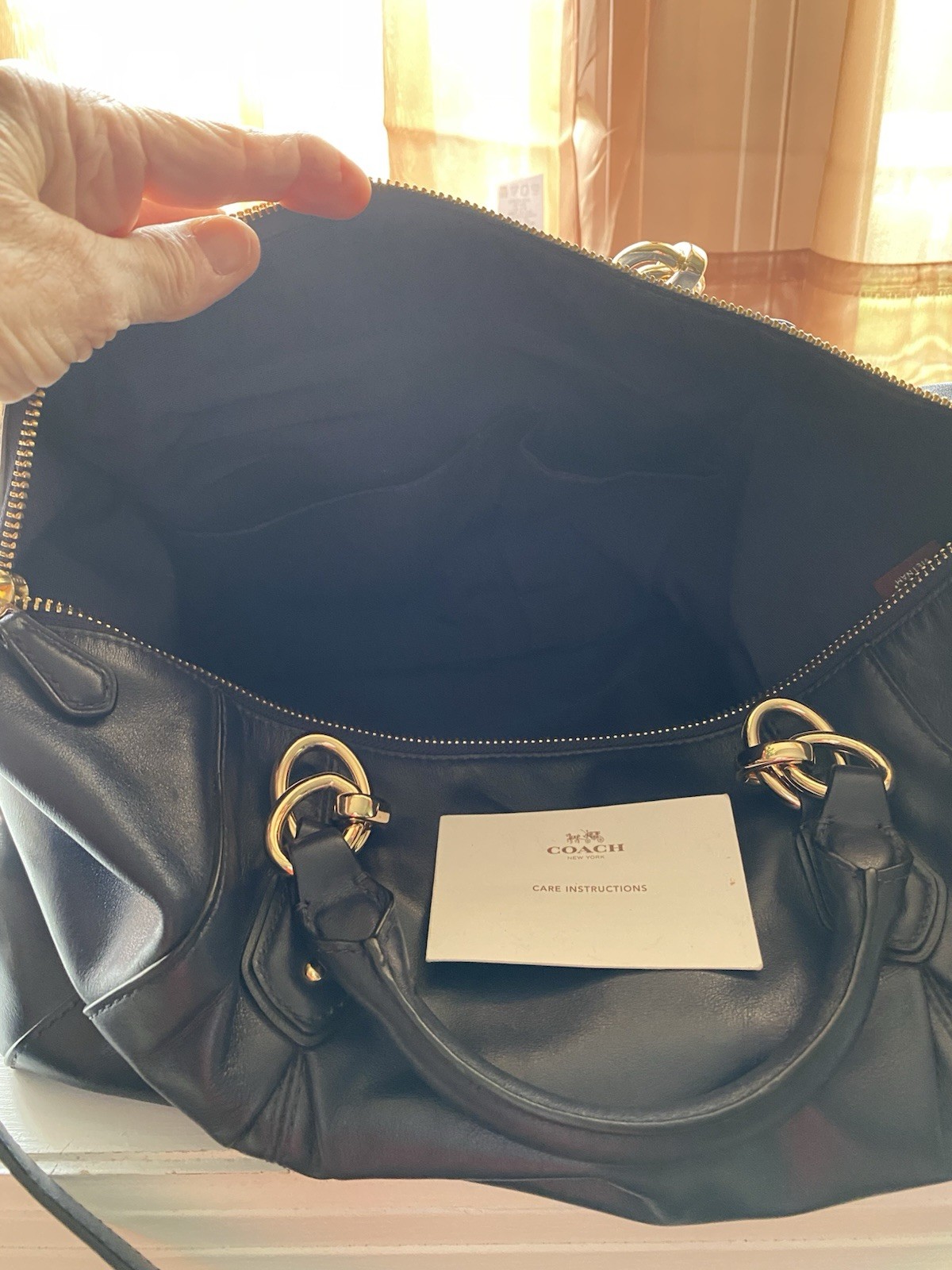 Coach Large Navy Satchel Top Handle Zip Closure Detachable Strap Gold Hardware