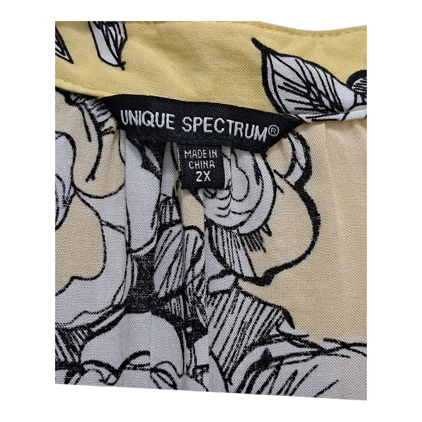 Unique Spectrum Women’s Blouse 2X Yellow Floral V-Neck 3/4 Wide Sleeves Rayon