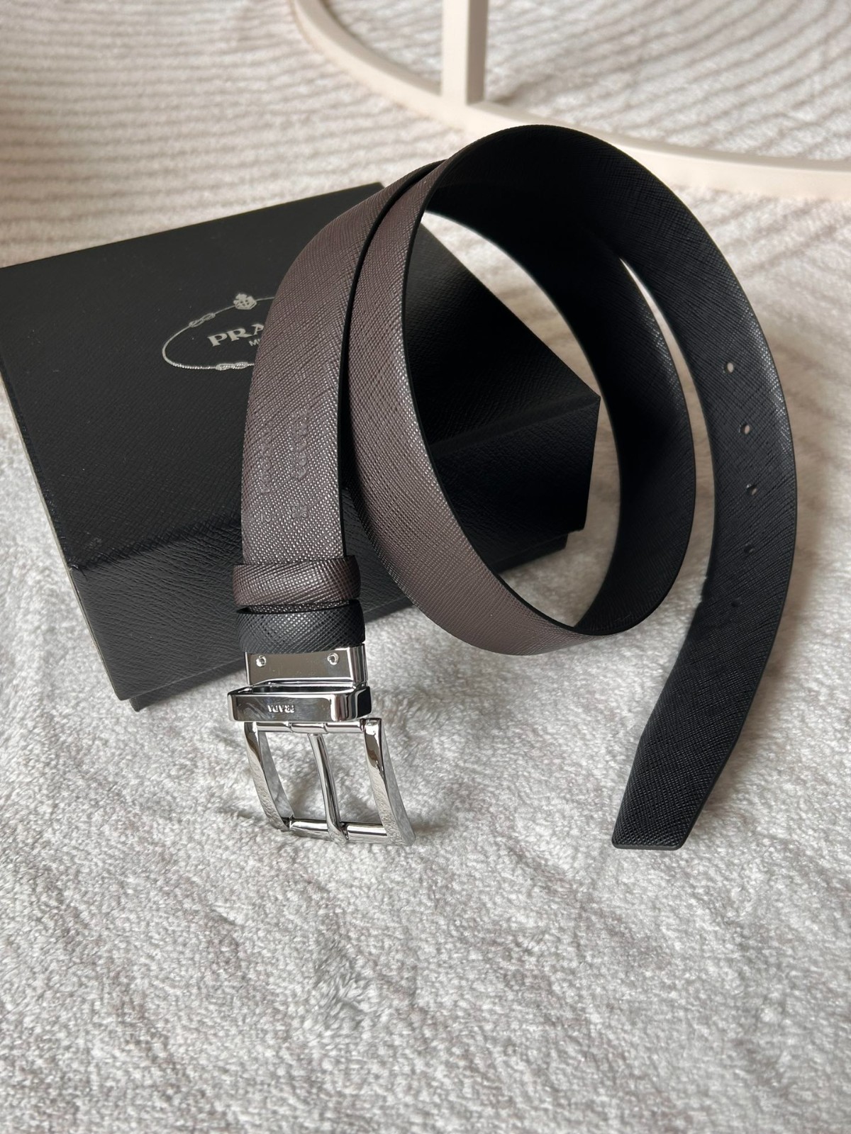 Prada men’s Black/Brown double-sided wearing belt