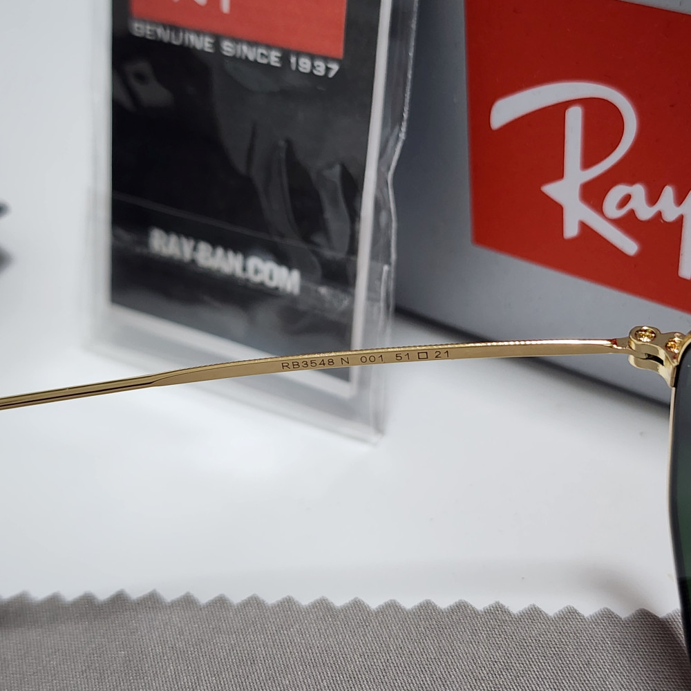 Ray-Ban RB3548N Hexagonal Sunglasses Gold Frame Glass Green Lens 51 mm