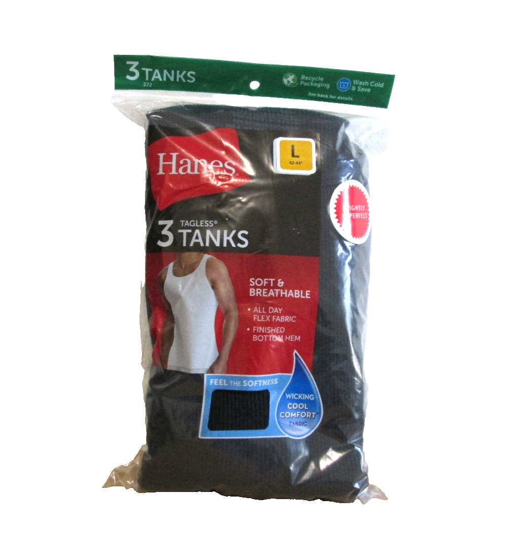 New Men’s Hanes 3 Soft & Breathable Tagless Black tank Tops A-Shirts Large