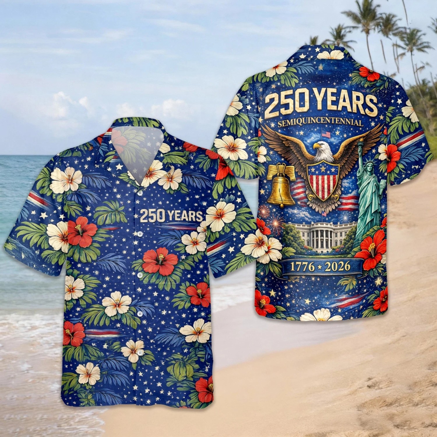 250th America Anniversary Hawaiian Shirt 1776-2026 Freedom Men Button Up S M L X