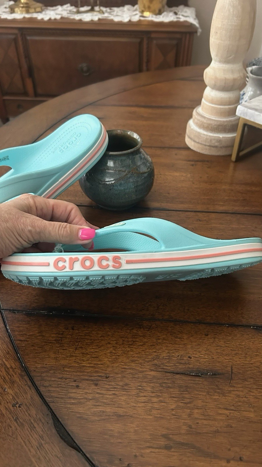 Crocs Ice Blue/ Melon Bayaband Flip Flops Men’s 9 Women’s Size 11